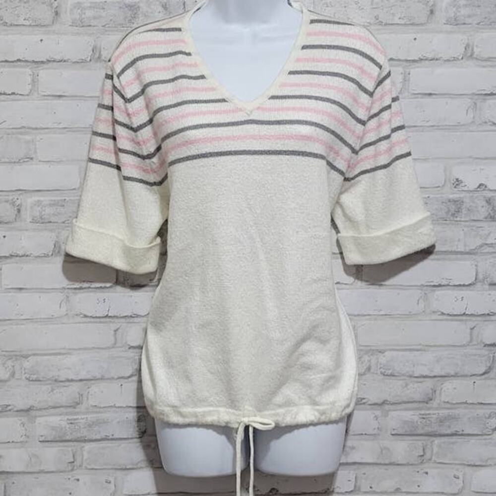 Vtg Russ Striped Short Sleeve Shirt Cinch Cuffed Sleeve Womens Large 90s